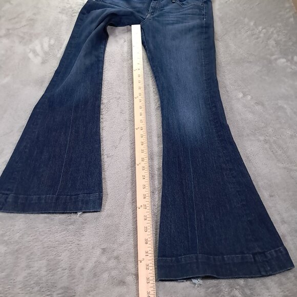 7 For All Mankind Jiselle Flare Jean Women 33x33, Tag 29 Dark Blue Distressed - Picture 8 of 13
